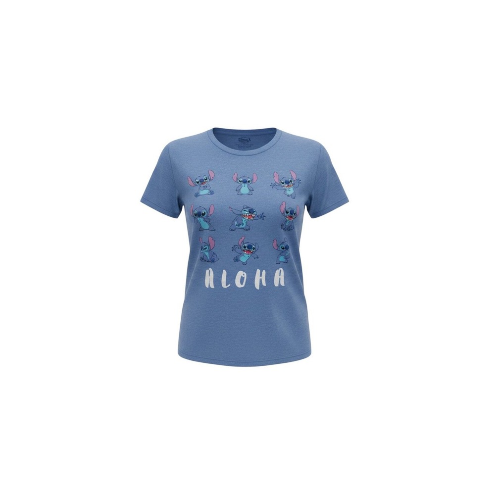 Disney T-Shirt Womens S Blue Stitch Aloha Graphic Pocket Tee